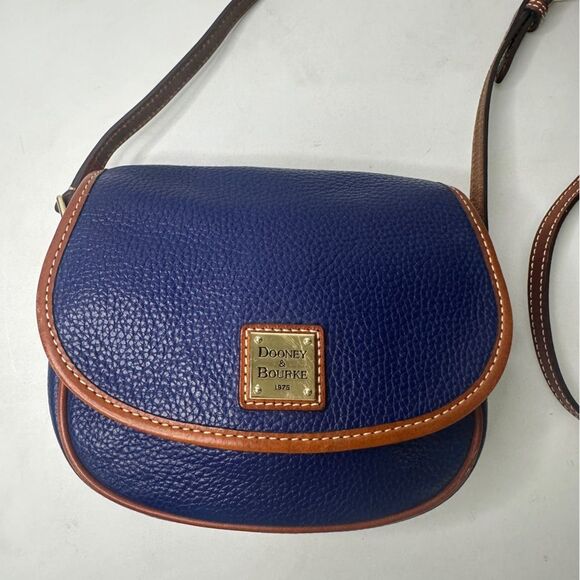 Dooney & Bourke Handbags - Dooney & Bourke Royal Blue Leather Tan Crossbody purse with Flap Closure